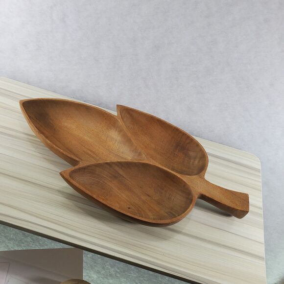 Vintage? Midcentury Wood Leaf Tray Centerpiece Serving Snack Tray Platter - Picture 2 of 9